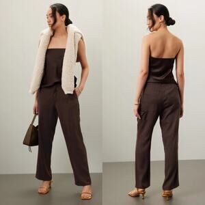 DONNI Twill Carpenter Pants Relaxed Fit Straight Leg Button-Fly Front Brown 12